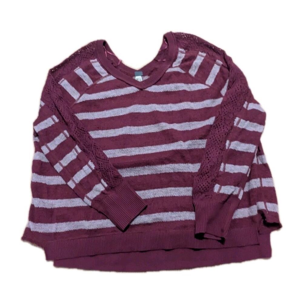 Free People M TUNIC SWEATER SHIRT TOP $88 Retail Maroon Stripes